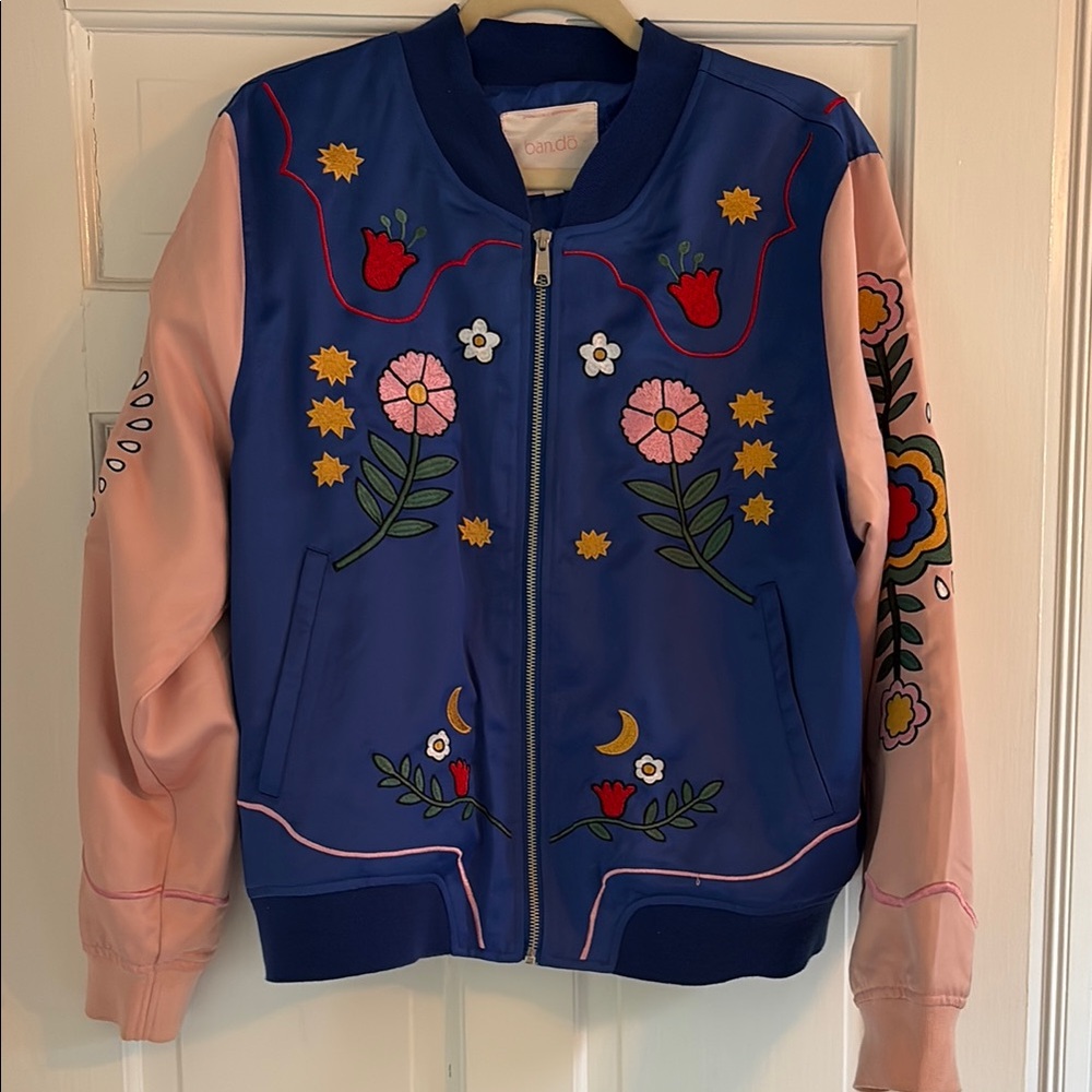 Floral Embroidered Jacket - Blue and Pink
